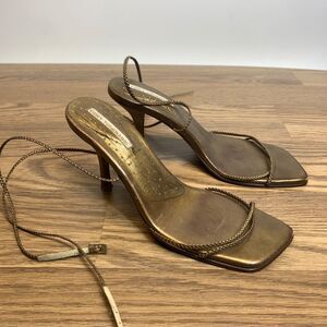 Vicky Tcherassi Bronze Gold Ankle Wrap Strap Heels 38 US 7